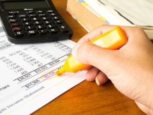 calculator with finance statement