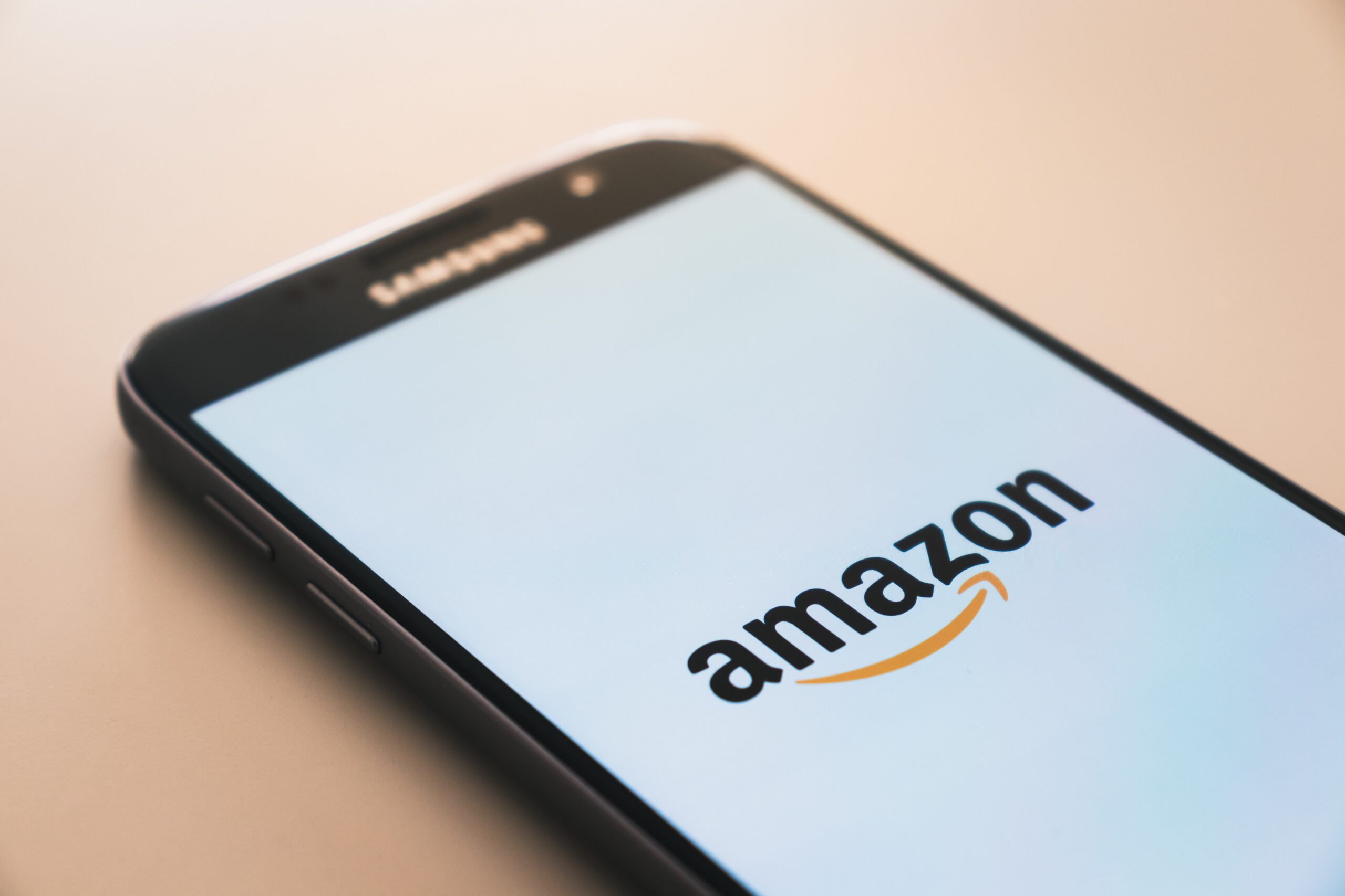Samsung smartphone displaying Amazon logo