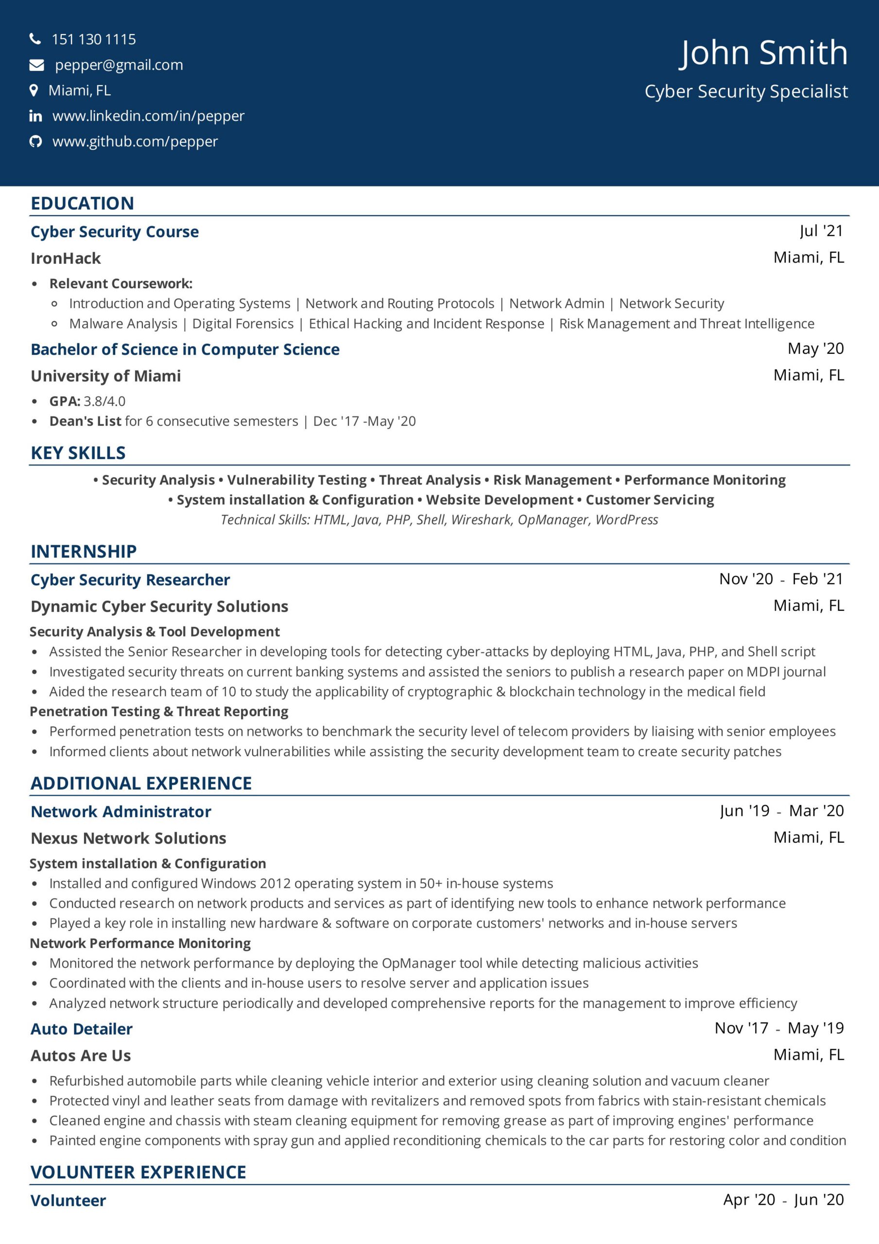 Cyber Security Specialist example
