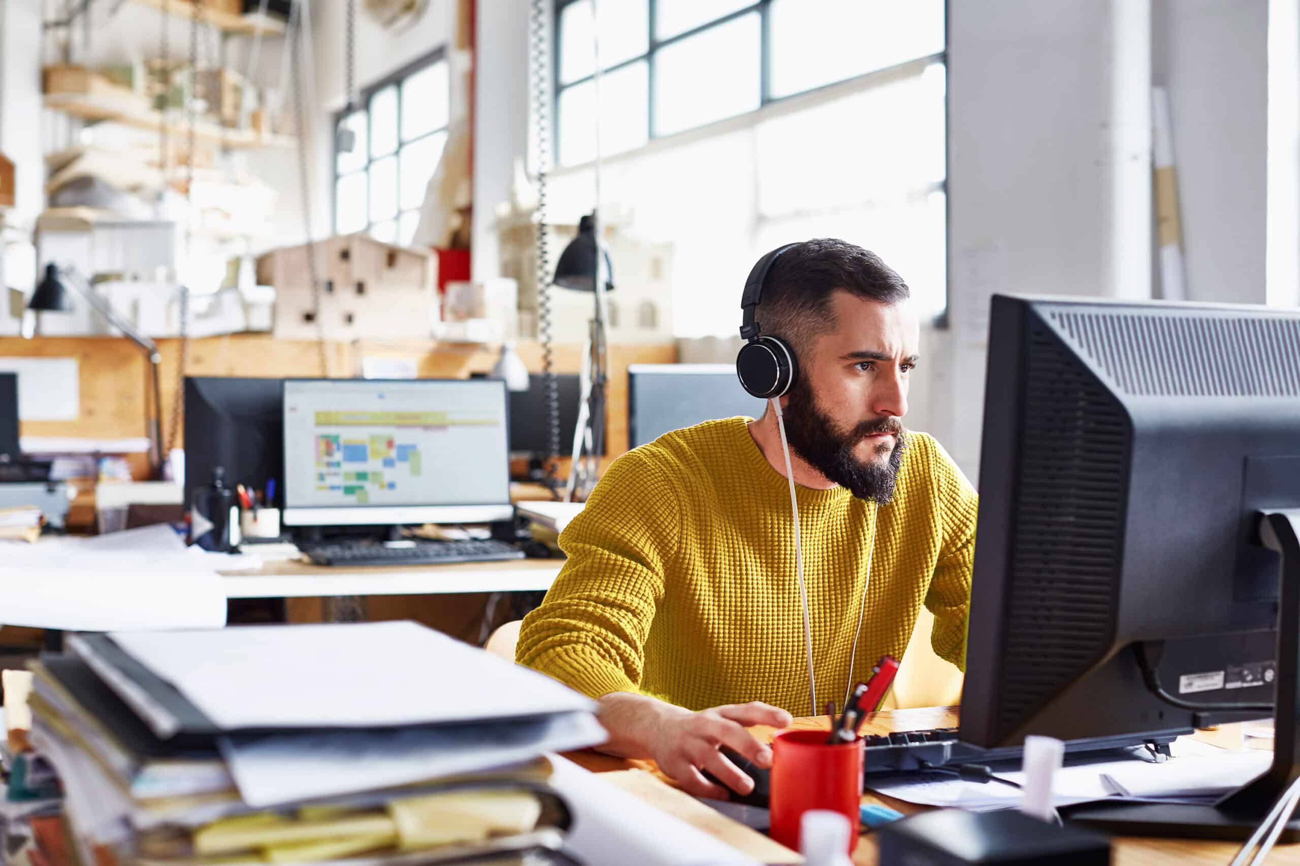 Person in front of computer in office