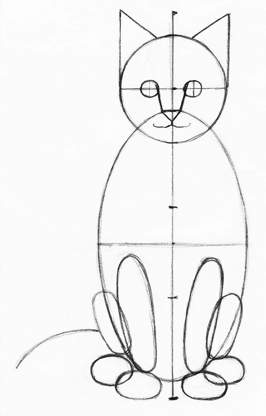 cat face drawing, draw cat nose, eyes, mouth