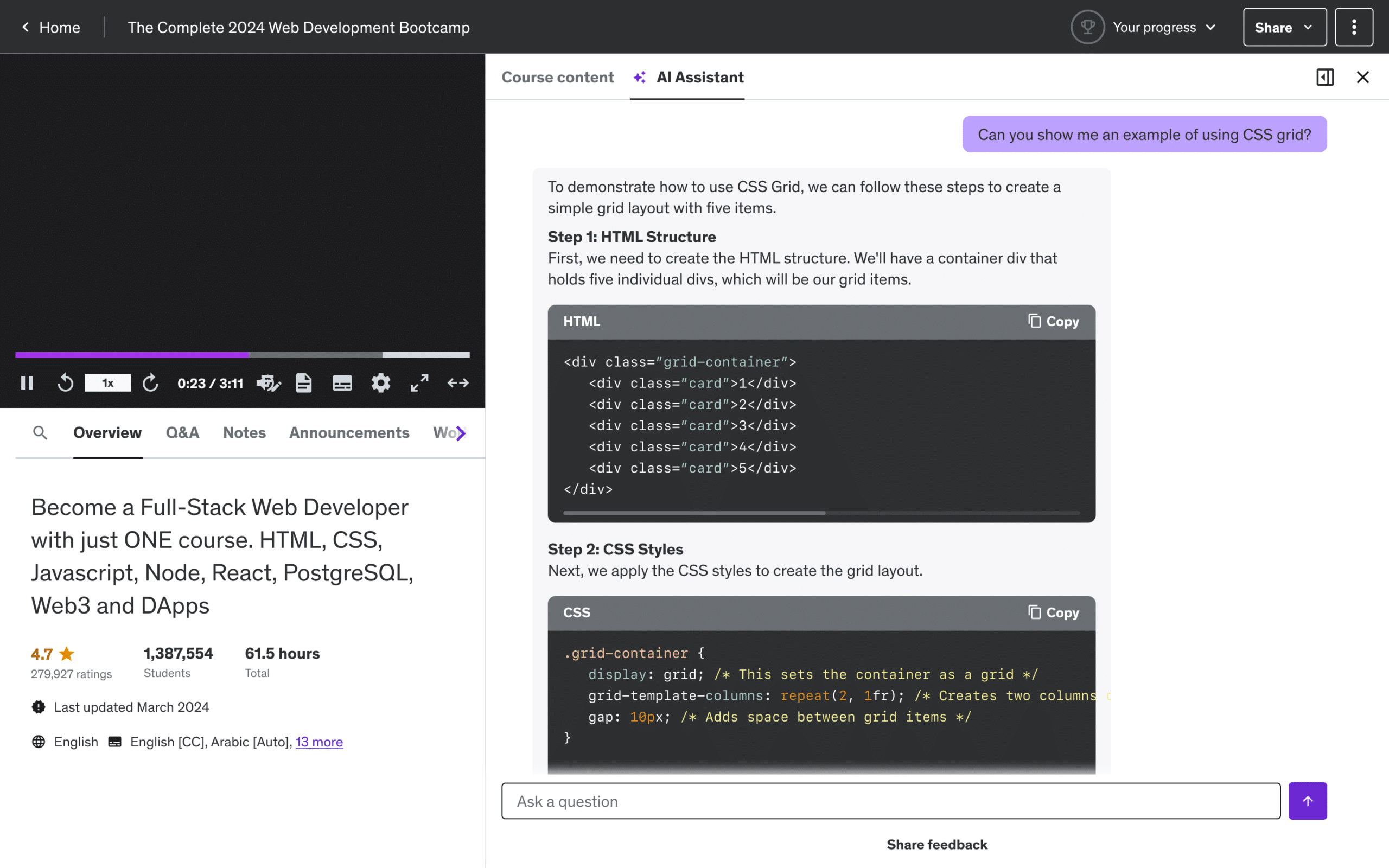 Screenshot showing AI Assistant's code debugging feature